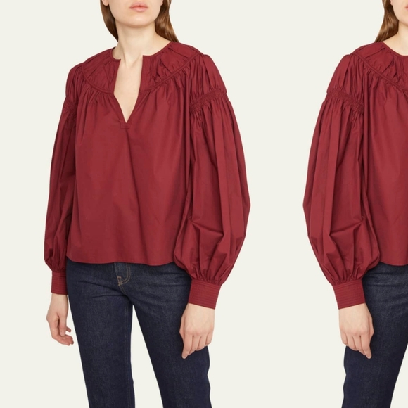 Ulla Johnson Ora V-Neck Bishop Sleeve Blouse - Picture 1 of 11